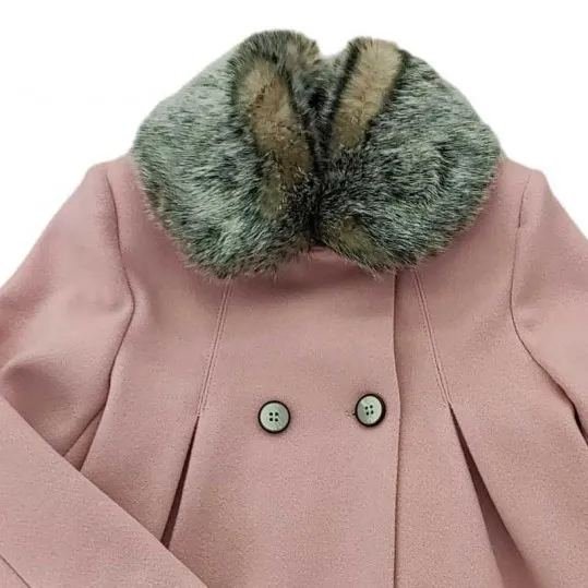 Abrigo niña paño rosa con pelo cuello desmontable de BBZ