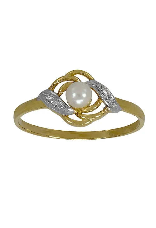Anillo de oro bicolor con perla para niña 100_1295BI