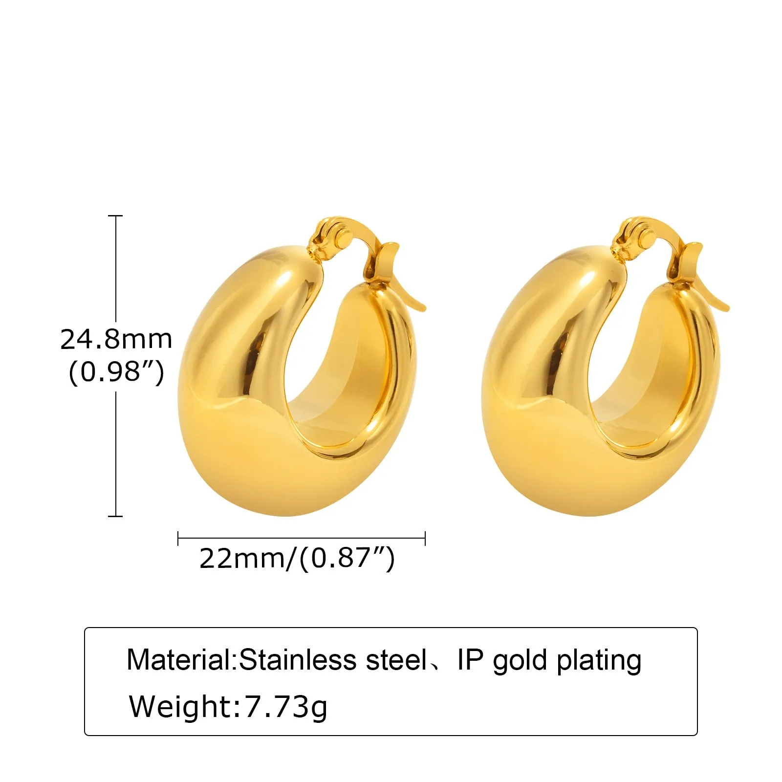 Aretes para mujeres Chunky Round Hoop Earrings for Women Jewelry, Gold Color Stainless Steel Half Hollow Circle Earrings to Girl