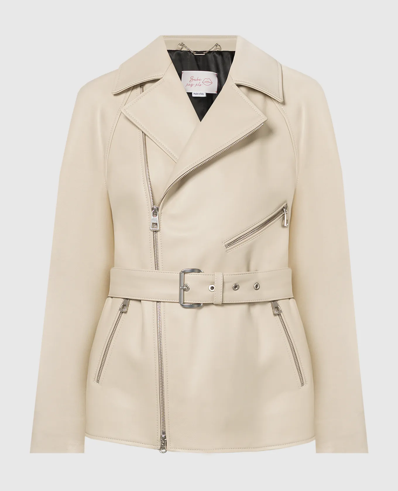 Babe Pay Pls Beige leather jacket