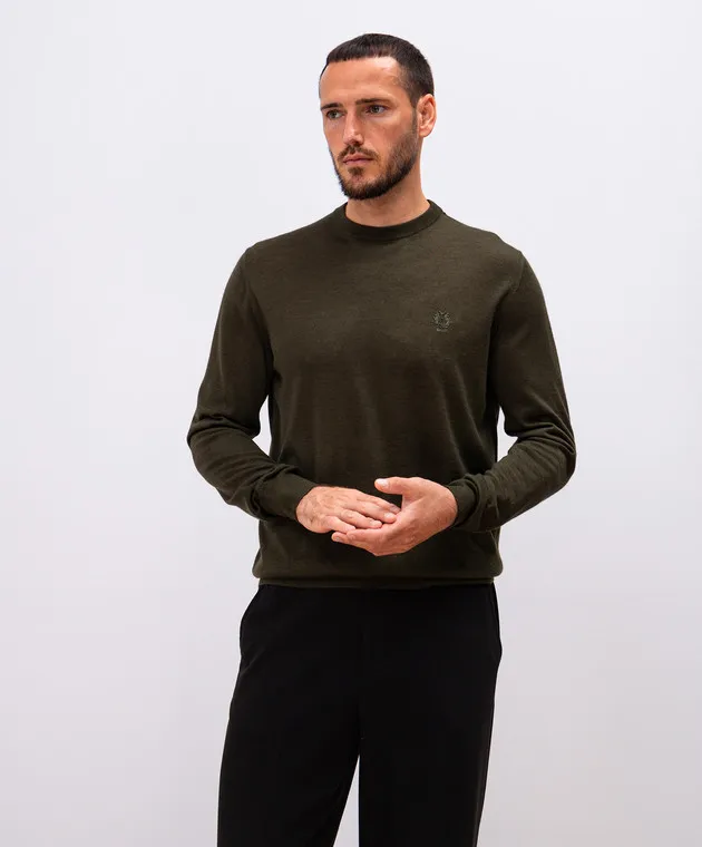 Bally Green cashmere and silk jumper with logo embroidery