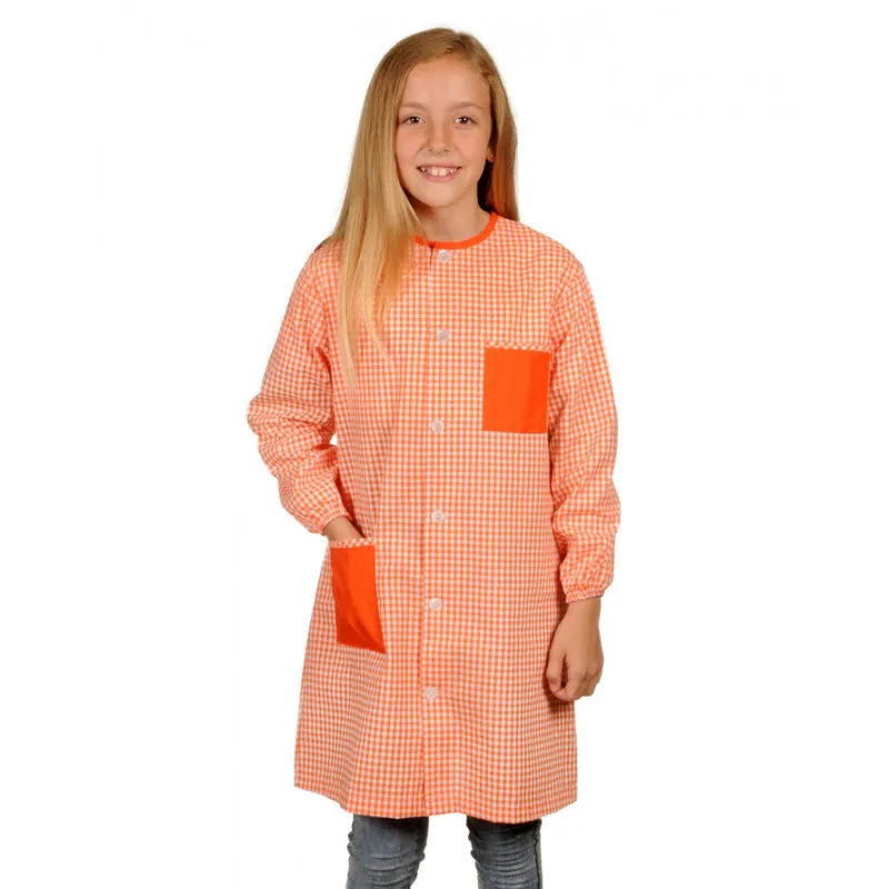 BATA ESCOLAR UNISEX CON CUADRO NARANJA Y BOLSILLO LISO  PONSICH