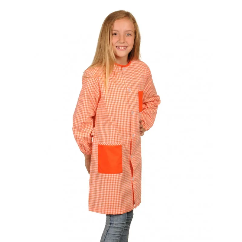 BATA ESCOLAR UNISEX CON CUADRO NARANJA Y BOLSILLO LISO  PONSICH