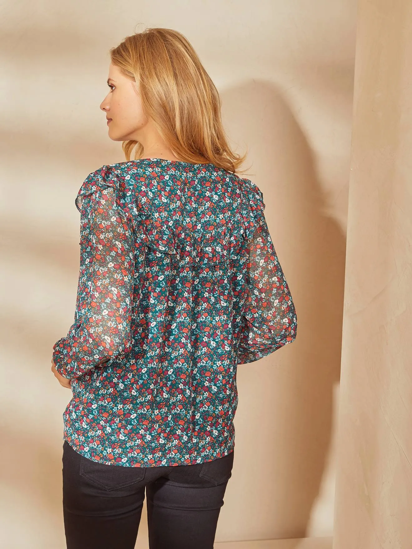 Blusa de tejido crepé con flores para embarazo y lactancia