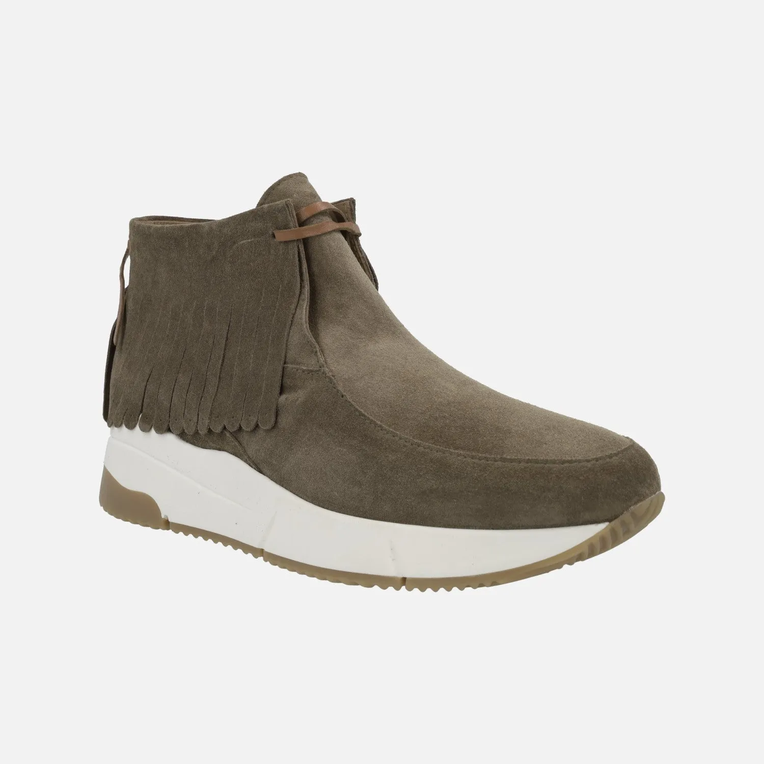 Botines bajos en serraje taupe con flecos