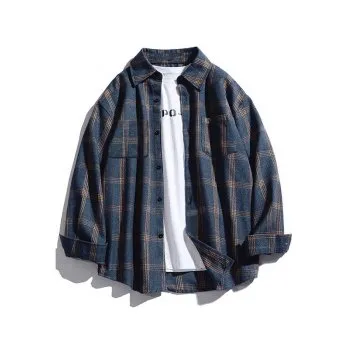Camisa de manga larga con botones a cuadros para hombre