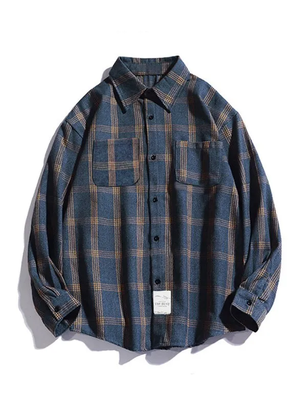 Camisa de manga larga con botones a cuadros para hombre