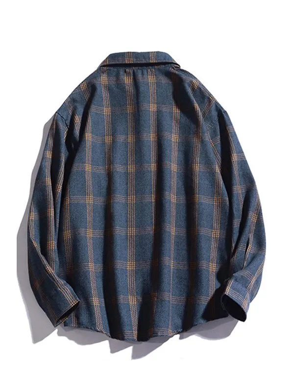 Camisa de manga larga con botones a cuadros para hombre