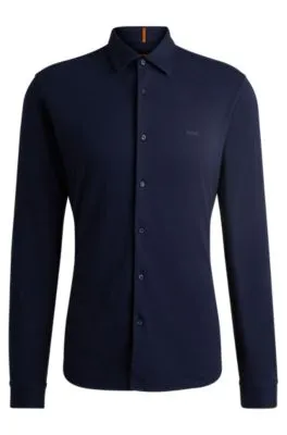 Camisa slim fit de punto de algodón con detalles de la marca bordados