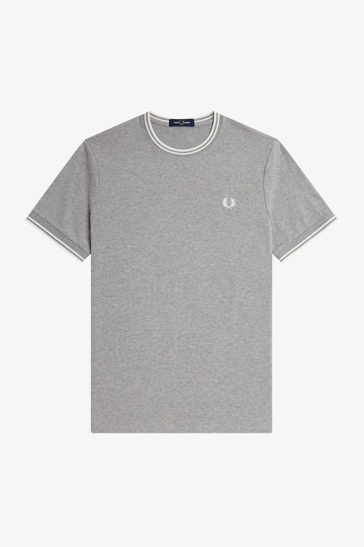 CAMISETA CO RIBETE CON DOS FRANJAS DE FRED PERRY  GRIS