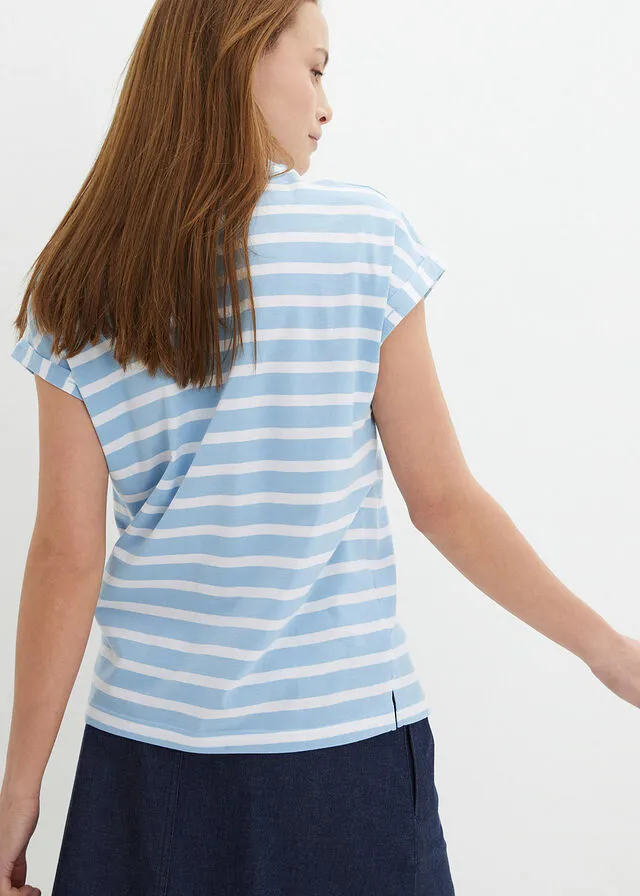 Camiseta de manga corta azul claro/blanco con rayas