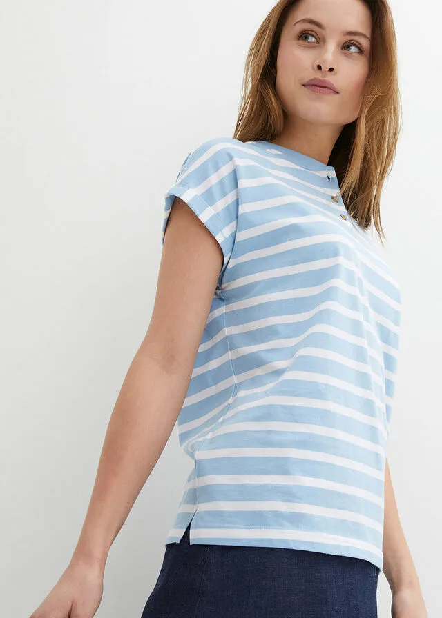 Camiseta de manga corta azul claro/blanco con rayas