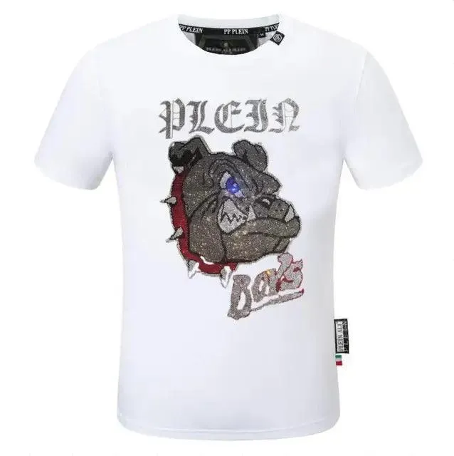Camiseta de marca de moda para hombre, informal con diamantes de imitación