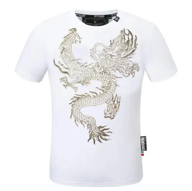 Camiseta de marca de moda para hombre, informal con diamantes de imitación