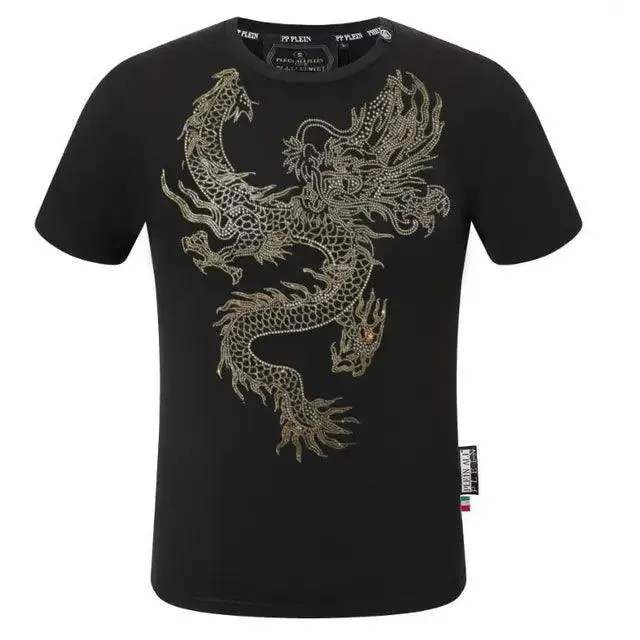 Camiseta de marca de moda para hombre, informal con diamantes de imitación