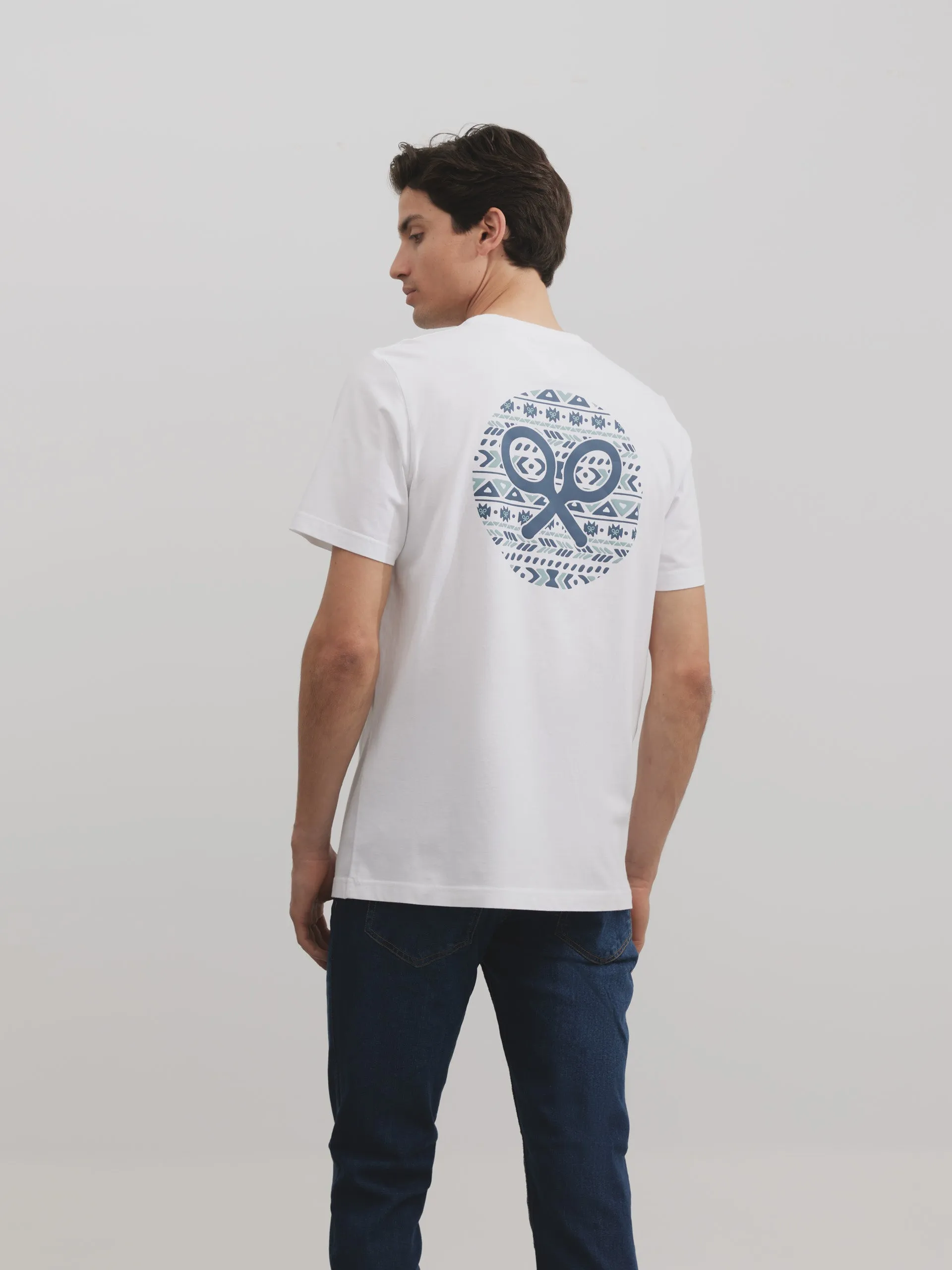 Camiseta silbon circulo etnico blanca