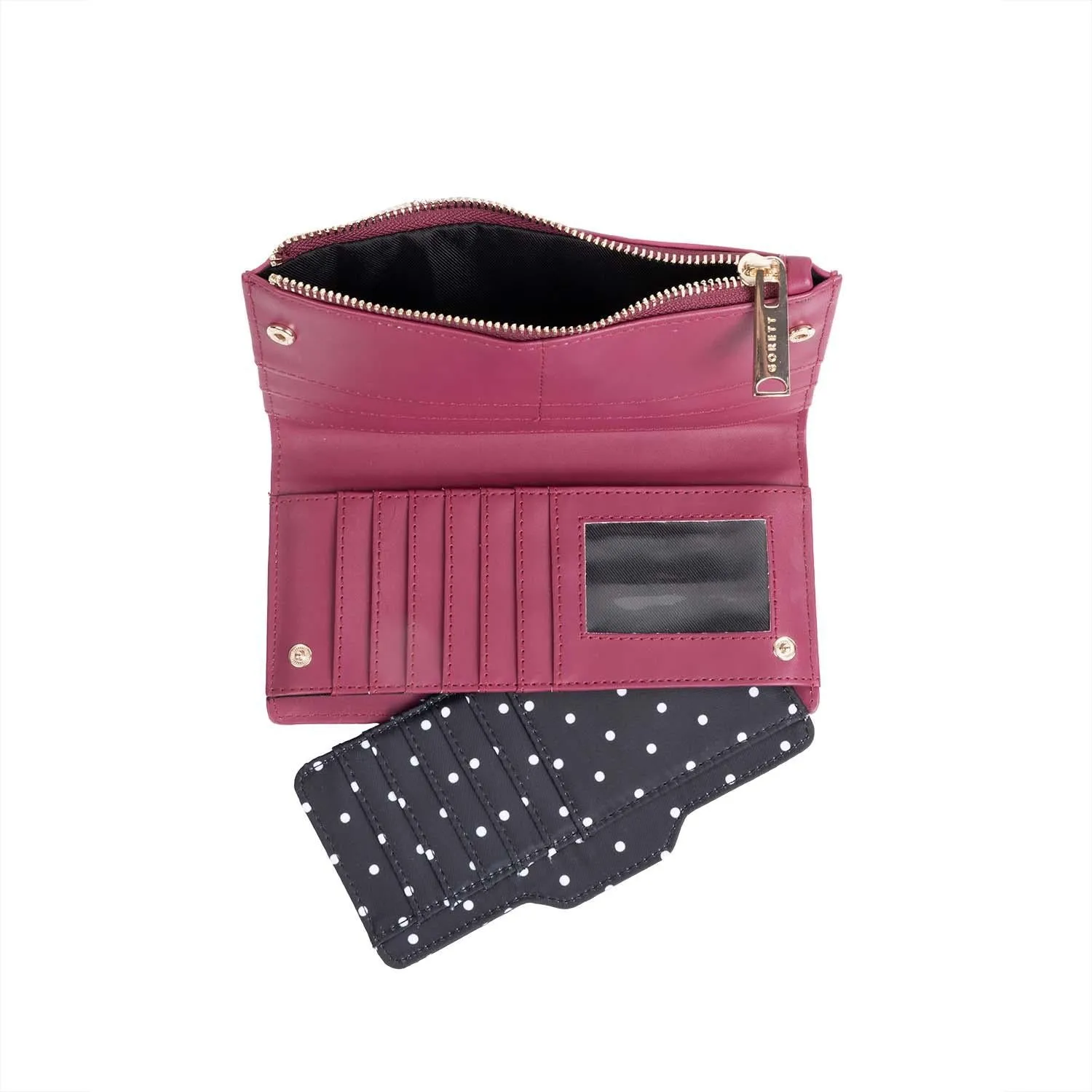 Cartera De Mujer Color Tinto Gorett Con Tarjetero Removible
