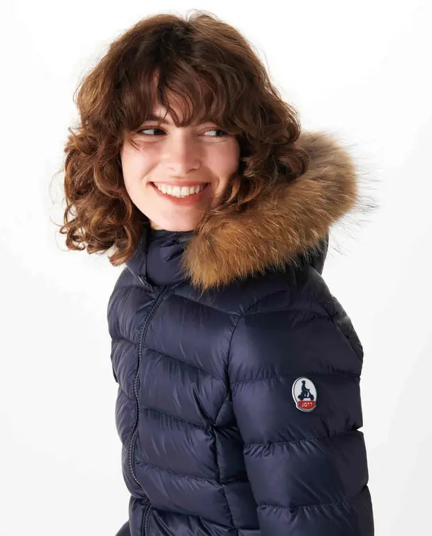 CHAQUETA CAPUCHA PELO JOTT DE PLUMAS PATO MUJER LUXE GRAN FRÍO FW22WJAC30 104MARINE JUSTOVERTHETOP AZUL MARINO