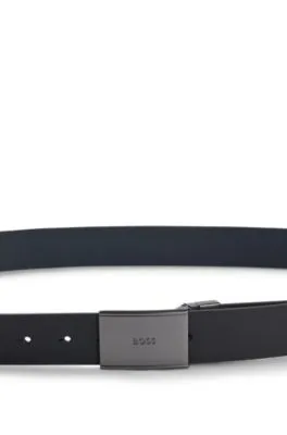 Cinturón reversible de piel italiana con hebilla con placa y hebijón