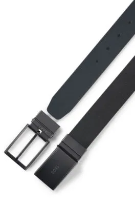 Cinturón reversible de piel italiana con hebilla con placa y hebijón