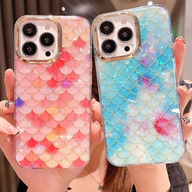 COLORFUL RAINBOW SHELL LEOPARD FISH SCALES ANTIDROP IPHONE 13 PRO MAX CASE SILICONE COVER FOR IPHONE 7/8/11/XS/12/13