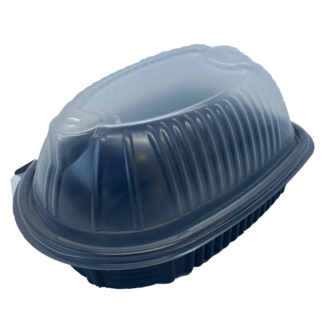 Envase para Pollo Asado Base Negra + tapa Cúpula translúcida PP