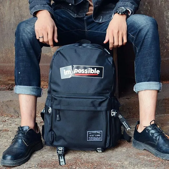 Leisure Black Student Bag Cat Head Men's Travel Backpack