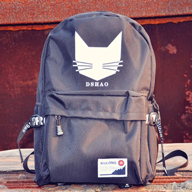 Leisure Black Student Bag Cat Head Men's Travel Backpack