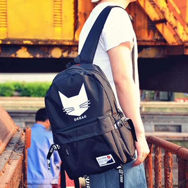 Leisure Black Student Bag Cat Head Men's Travel Backpack