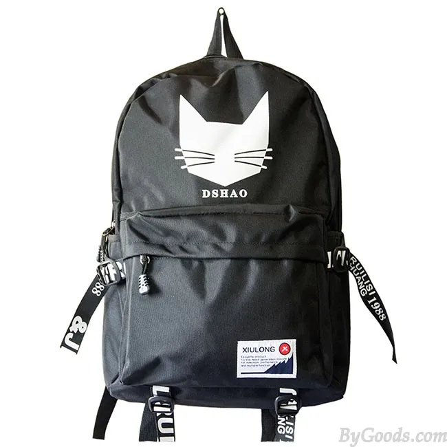 Leisure Black Student Bag Cat Head Men's Travel Backpack
