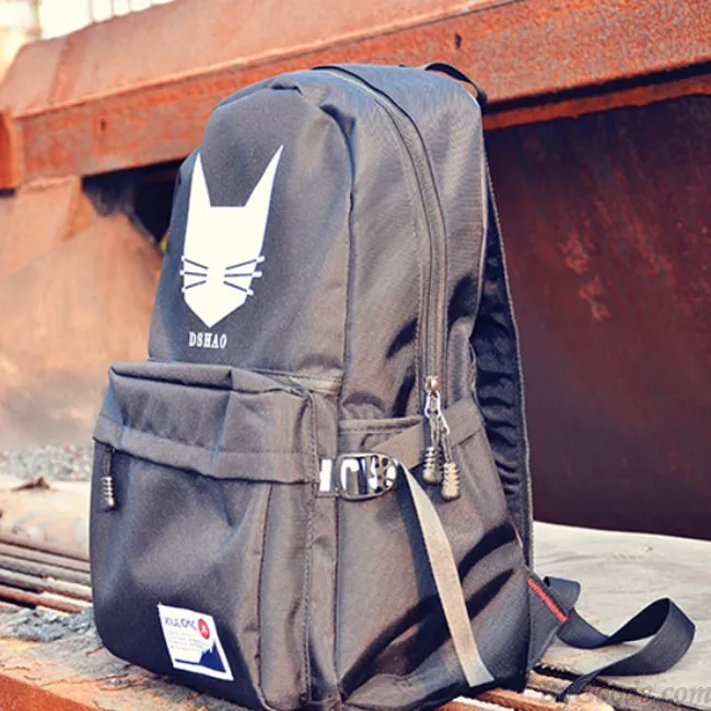 Leisure Black Student Bag Cat Head Men's Travel Backpack