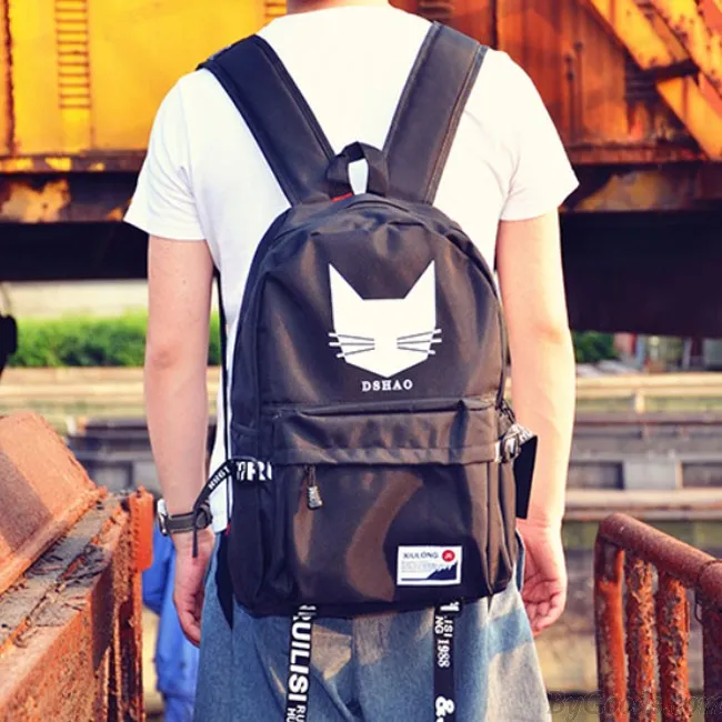 Leisure Black Student Bag Cat Head Men's Travel Backpack