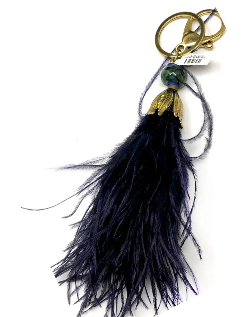 LLAVEROS AZULES CON PLUMAS PARA ADORNAR BOLSOS DE MUJER