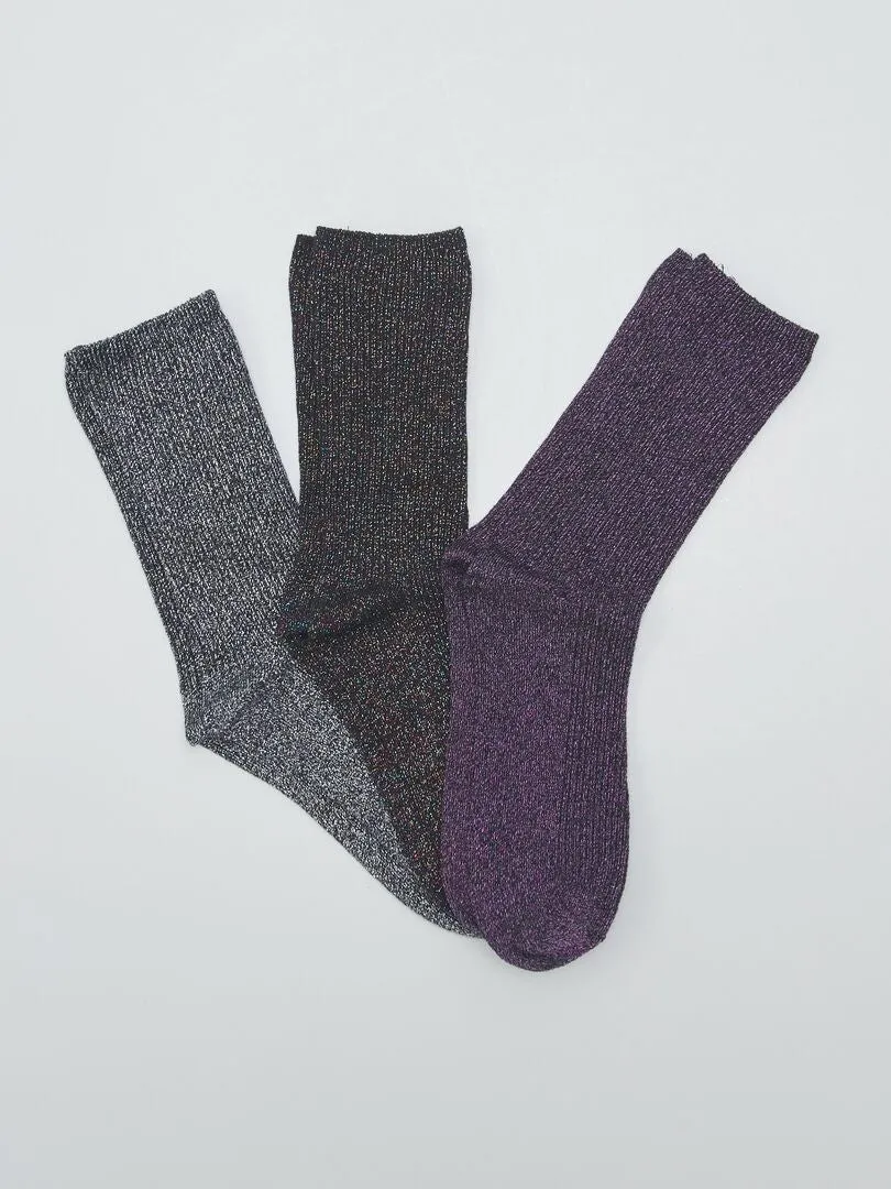PACK DE 3 PARES DE CALCETINES BRILLANTES  NEGRO