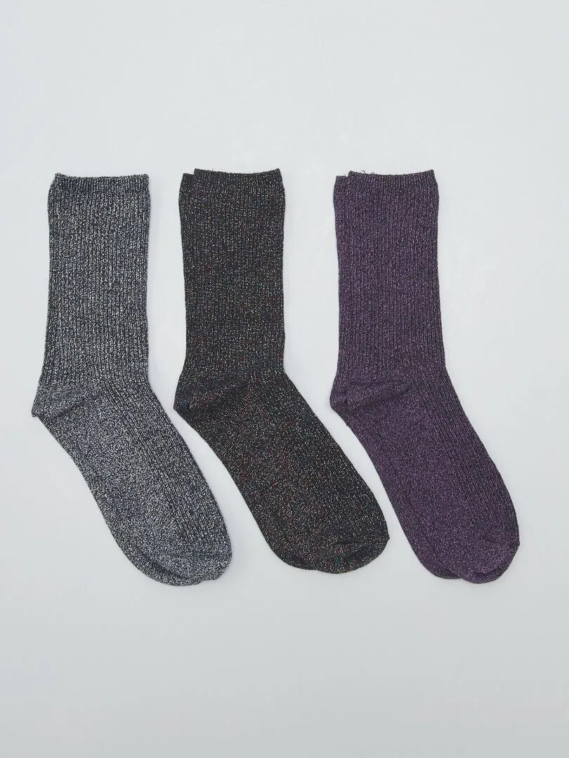 PACK DE 3 PARES DE CALCETINES BRILLANTES  NEGRO