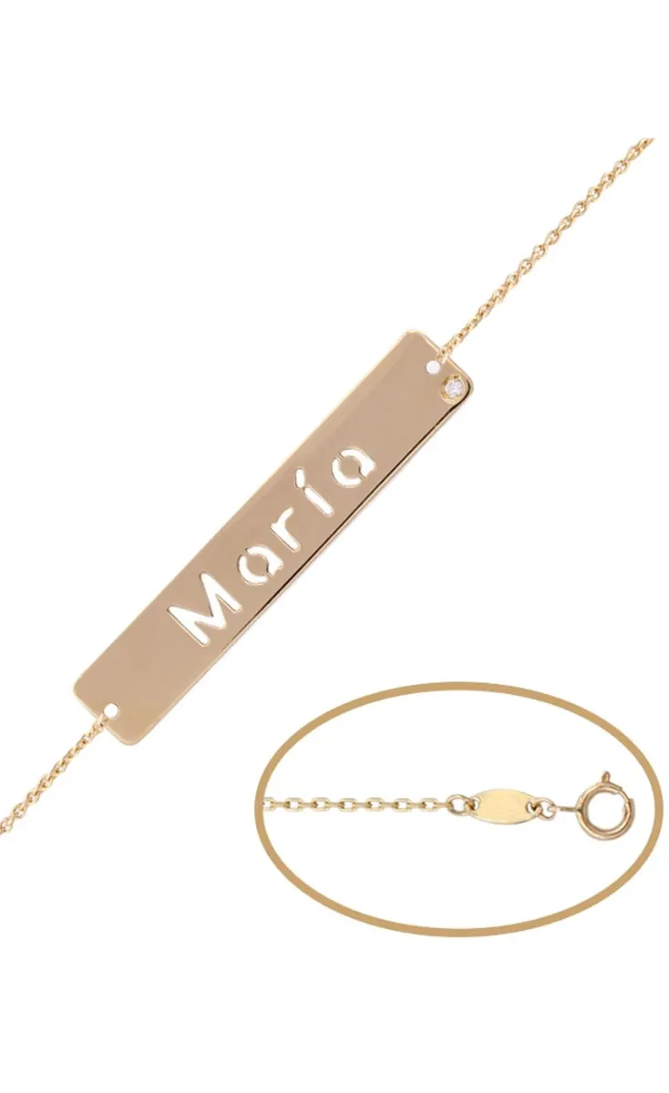 Pulsera personalizada en oro con diamante y nombre calado  287_PU1348