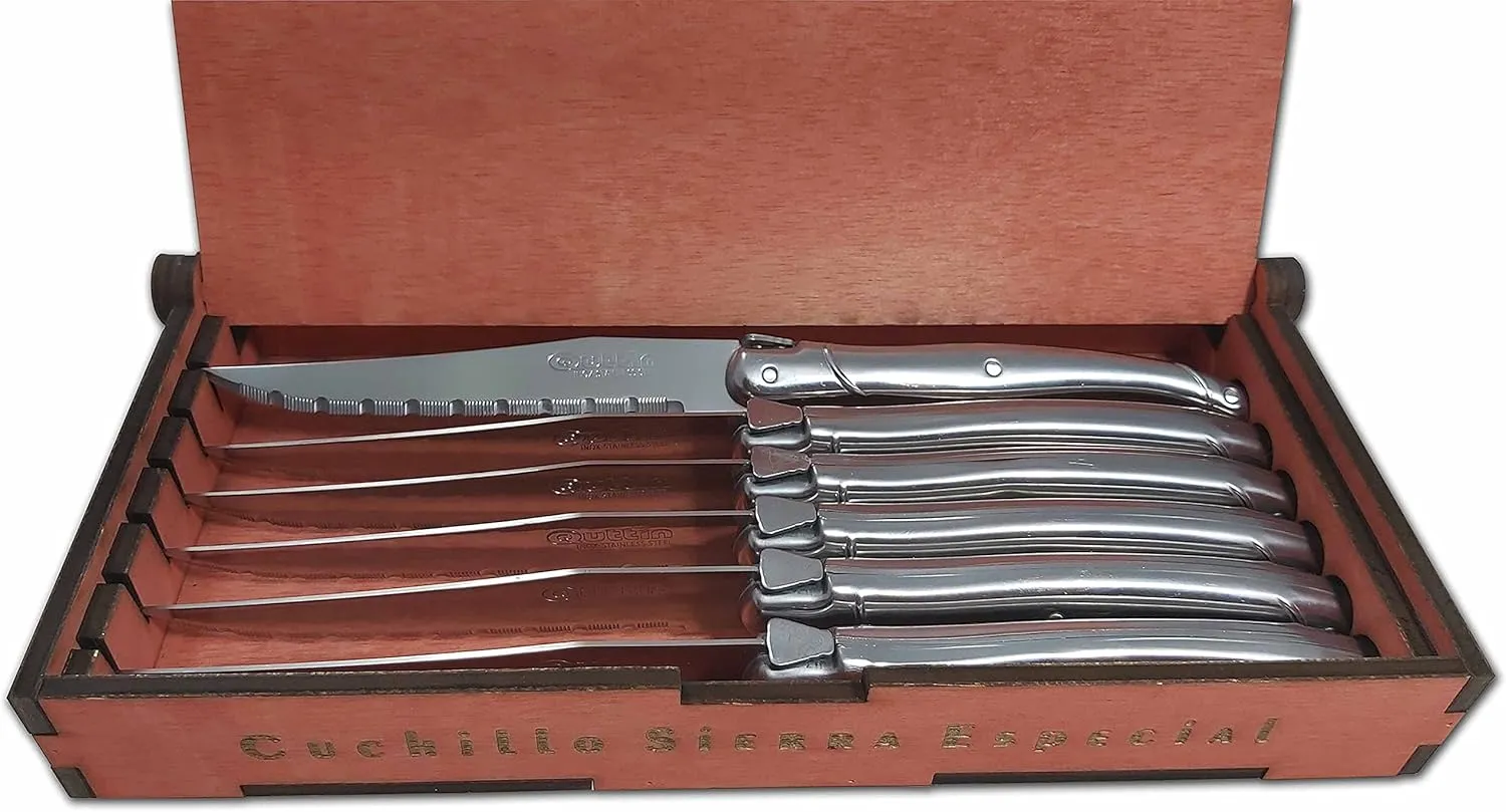Quttin Set de 6 Cuchillos Chuleteros 11cm en caja madera personalizados modelo frances