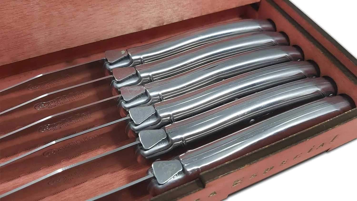 Quttin Set de 6 Cuchillos Chuleteros 11cm en caja madera personalizados modelo frances