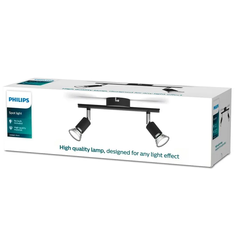 Regleta 2 Focos Negro Limbali Philips