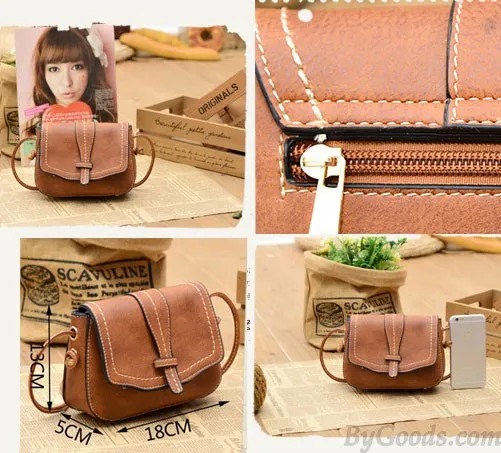 Retro Brown Simple Mini Square Lady Messenger Bag Shoulder Bags