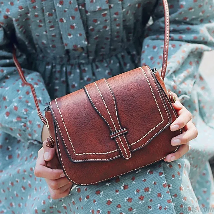 Retro Brown Simple Mini Square Lady Messenger Bag Shoulder Bags