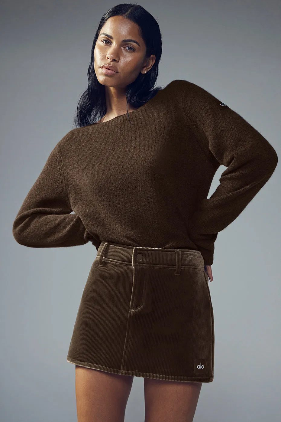 RIBBED VELOUR BALLER MINI SKIRT  MACCHIATO