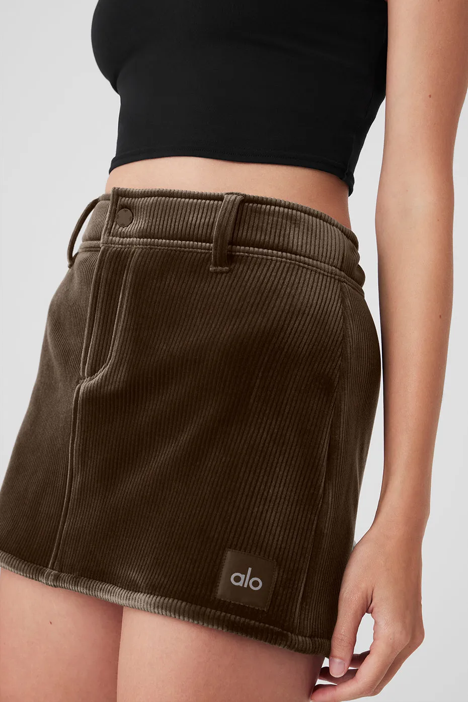 RIBBED VELOUR BALLER MINI SKIRT  MACCHIATO