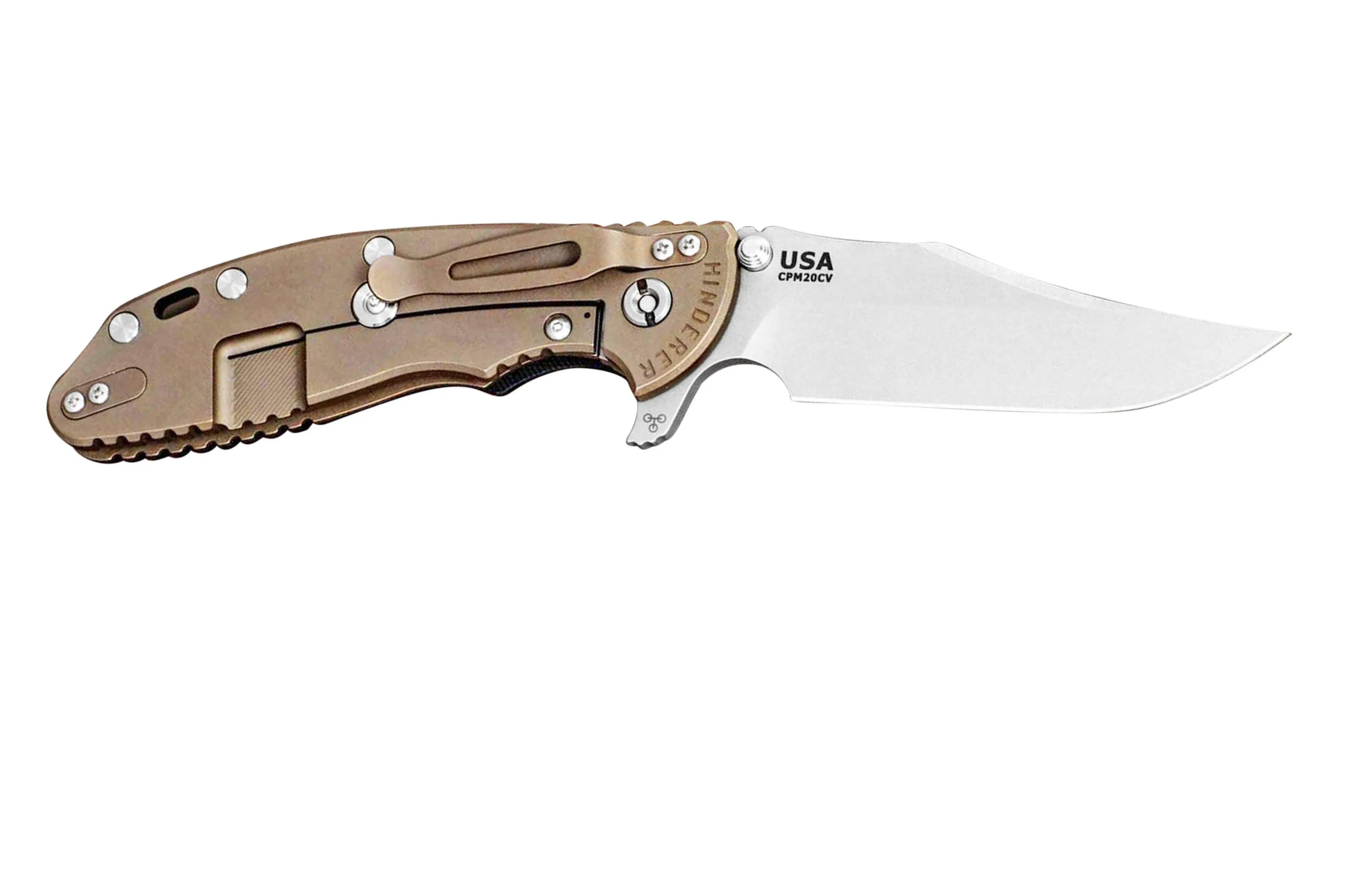 RICK HINDERER XM24 4" GEN6 SHEEPFOOT 20CV, BATTLE BRONZE, BLACK G10 NAVAJA