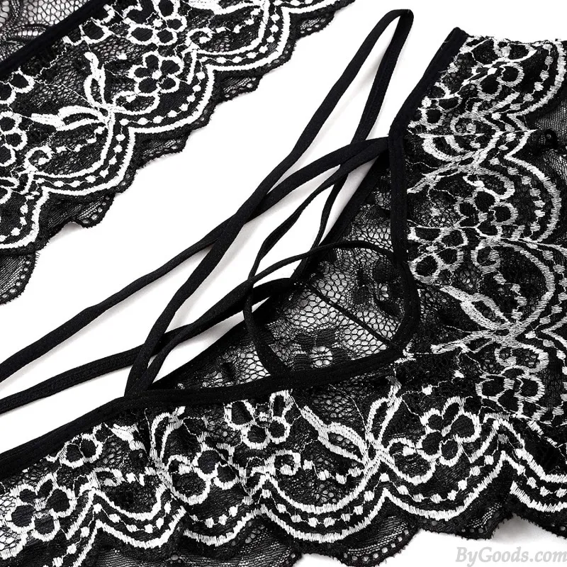  Sexy Embroidery Lace Panties Bra Sets Hollow Strap Bodysuit 2 Piece Set Women's Lingerie 