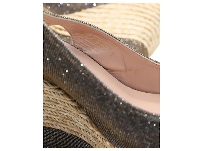 Stuart Weitzman Jean Peeptoe Cork Wedge en cuero plateado con purpurina Plata Metálico 