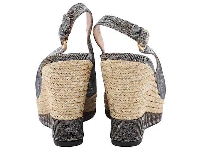 Stuart Weitzman Jean Peeptoe Cork Wedge en cuero plateado con purpurina Plata Metálico 