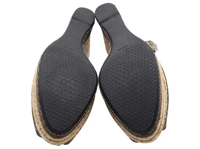 Stuart Weitzman Jean Peeptoe Cork Wedge en cuero plateado con purpurina Plata Metálico 