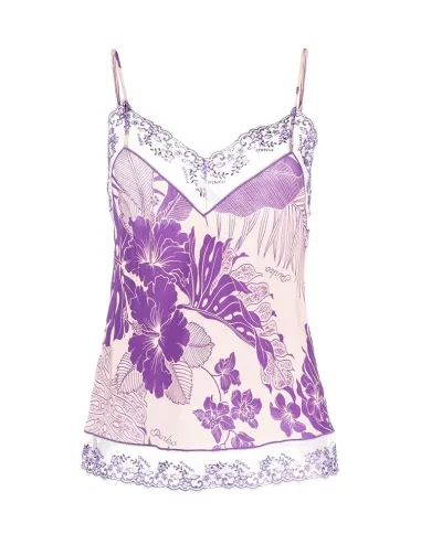 Top estampado con encaje bordado