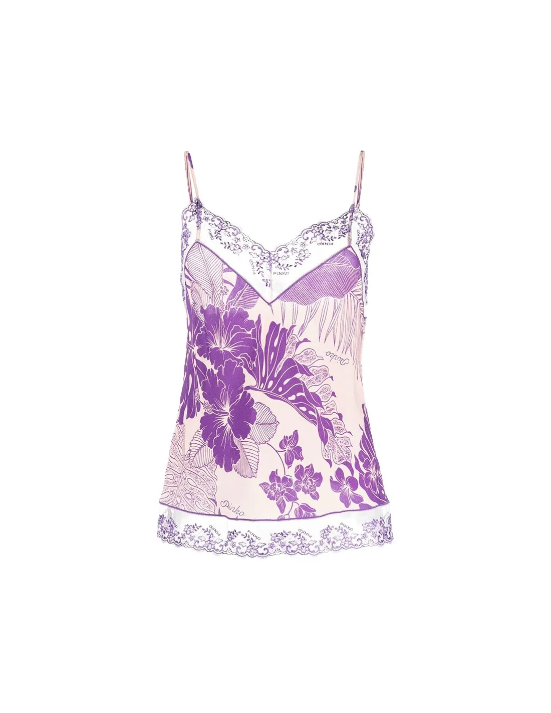 Top estampado con encaje bordado